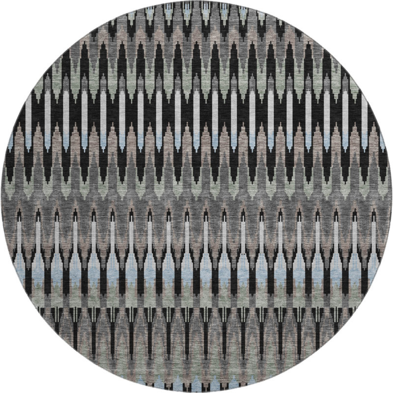 Premium Machine Washable Prisco Black Rug, Round 8'