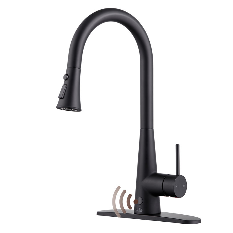 Robinet de cuisine rétractable à poignée simple avec capteur sans contact, Noir mat