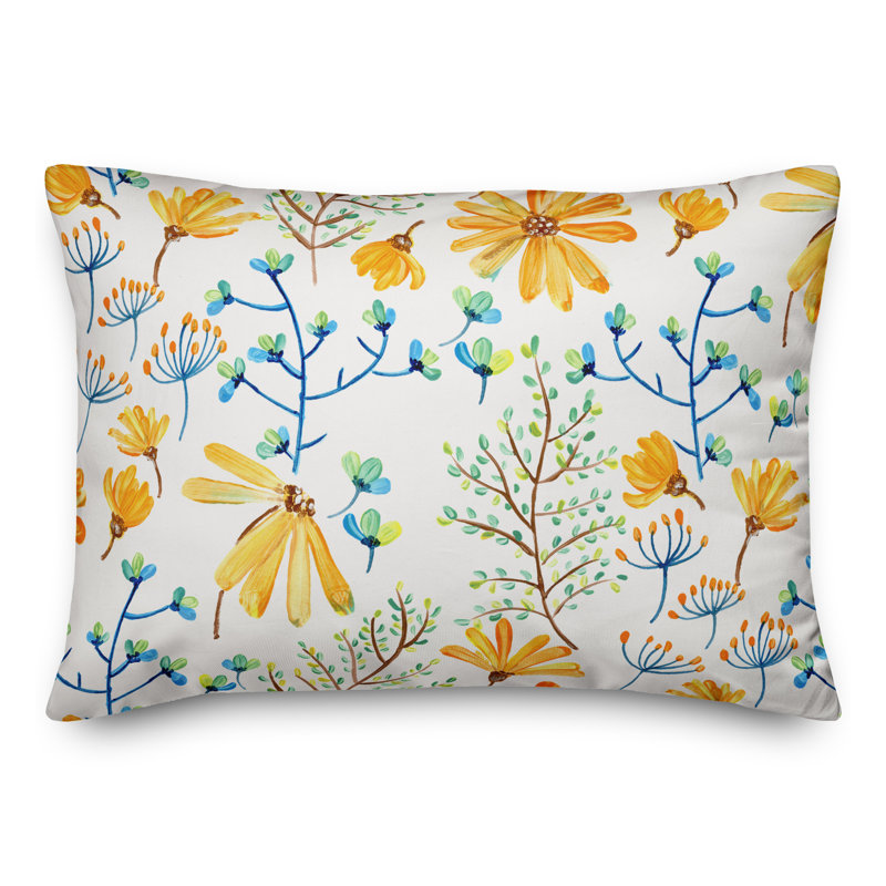  Coussin décoratif floral intérieur / extérieur en polyester, H 14 po x l 20 po, Blanc