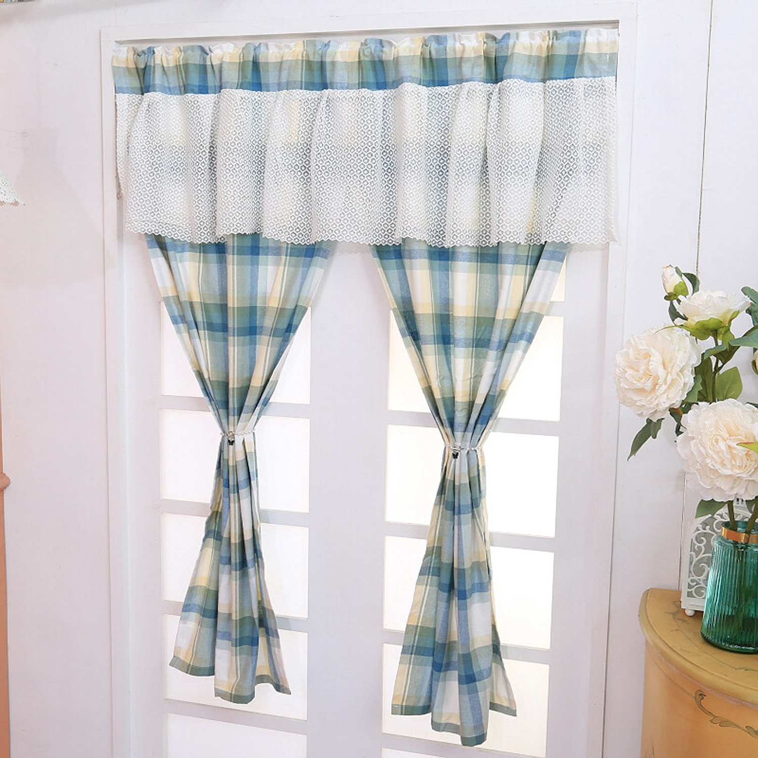 Space Trading Cotton Blend Kitchen Curtain Blue | Wayfair