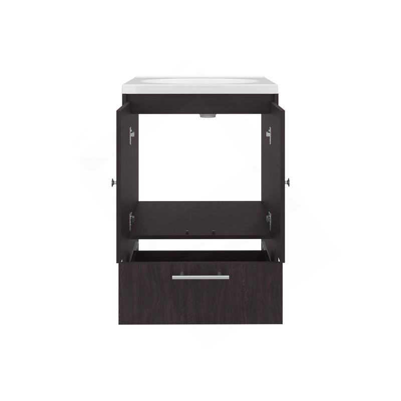 Meuble-lavabo avec lavabo, 2 portes, 1 tiroir, wengé noir, Noir