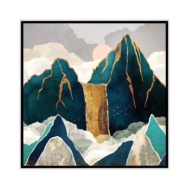 Golden Waterfall - impression d'art graphique, Aucun mat, H 18 po x l 18 po x 1,5 po, Toile blanche encadrée
