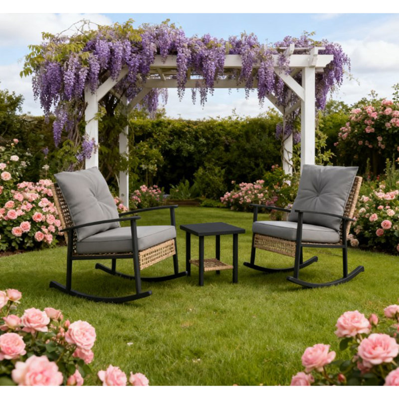 Ensemble de coussins capitonnés à boutons avec meubles de patio, chaises berçantes en rotin, table basse et chaises