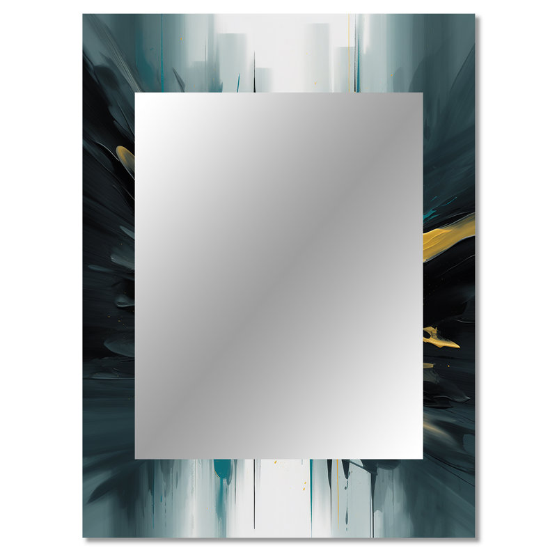 Jaune et vert Essence de modernité I - miroir géométrique, miroir mural jaune unique, impression sur métal, 40 po x 30 po