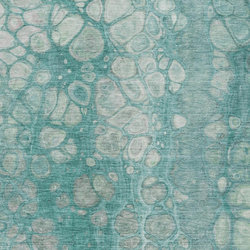 3' X 5' Aqua And Silver Abstract Washable Indoor Outdoor Area Rug