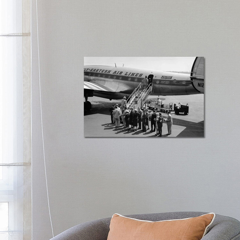 1950s Group Of Passengers Boarding Commercial Propeller Airplane Washington Dc - Wrapped Canvas Print