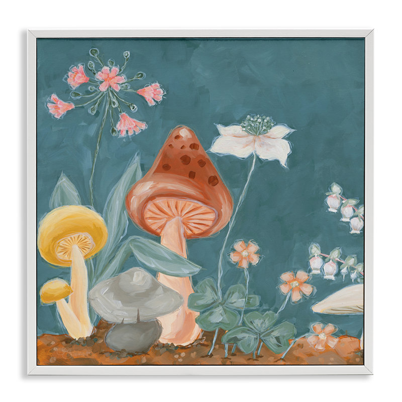 Art de giclée champignon forêt par JG Studios, Estampe numérique encadrée blanc bord de mer, H 12 po x l 12 po