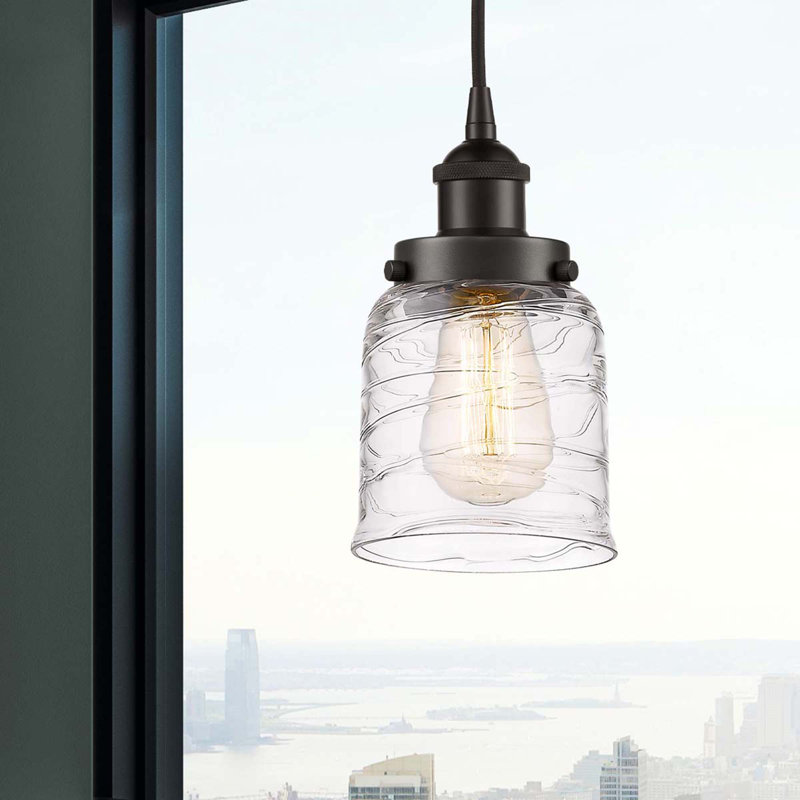 Luminaire suspendu en forme de cloche à 1 lumière Buckhall, H 9,5 po x l 5 po x P 5 po, Tourbillon déco transparent