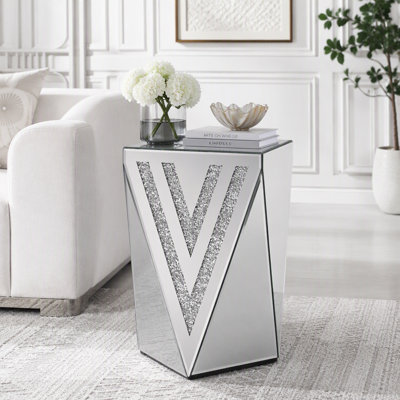 Table carrée inversée à miroir triangulaire avec incrustation de diamant en cristal