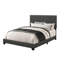 Très grand lit, couleur gris anthracite, panneau tapissier, garniture cloutée, quatre pieds de soutien, taille de chambre à coucher, gris anthracite, cadre gris fumé classique