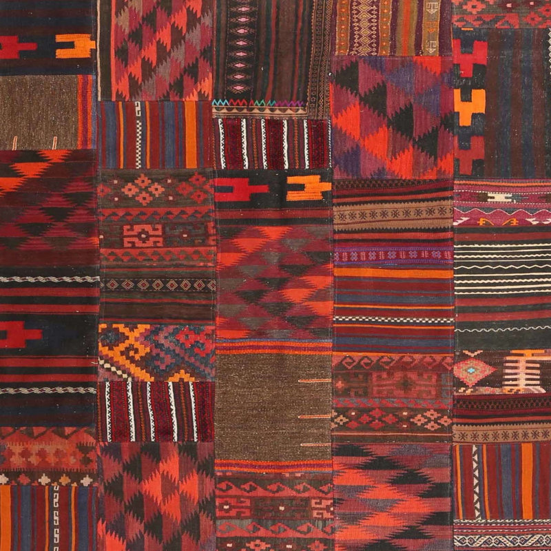 Tapis contemporain orange/brun/noir zone Souvenance, Carré 5 pi