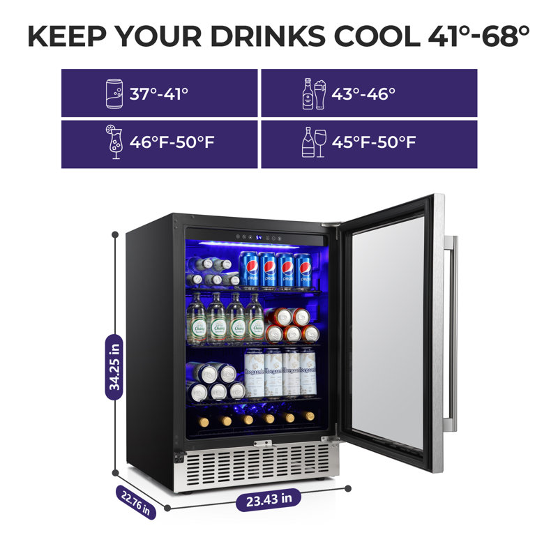 Electactic 24" Dual Zone Beverage Cooler - 46-Bottle/175-Can, Quiet, UV Glass, Blue LED & Adjustable Shelves