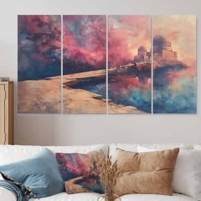 Rose, bleu, été, astral, observatoires I - ensemble d'art sur toile