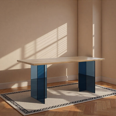Creative Ash Wood Translucent Blue Acrylic Desk