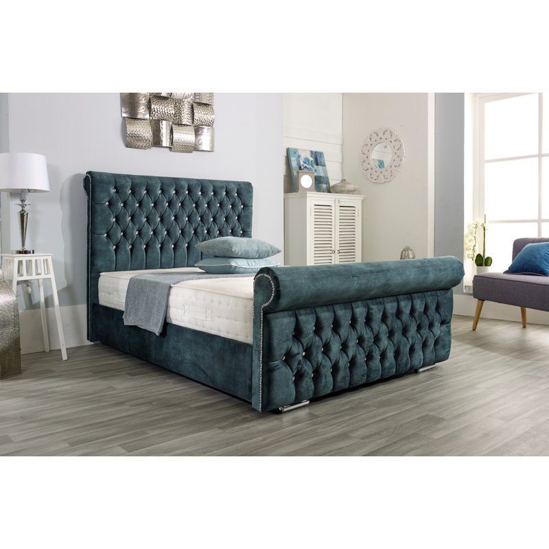 Herveline Upholstered Bed Frame, Super King (6'), Emerald Green