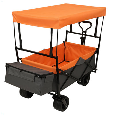 480Lbs Collapsible Wagon With Canopy,Wagon Stroller With 7" All-Terrain Wheels, Lightweight Foldable Wagon, Large Capacity For Camping, Shopping, Sports, And Garden Use,Orange With Mosquito Net