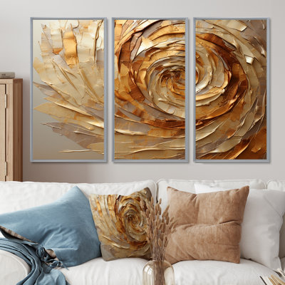 Brown Gilded Mocha Spiral - Abstract Spirals Canvas Wall Art Set