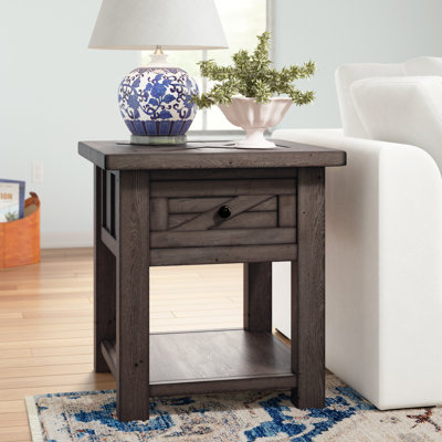 Amed Solid Wood End Table with Storage