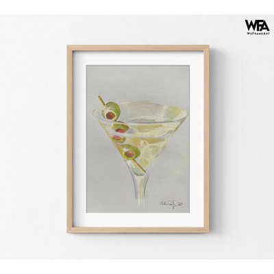«Cocktail Hour», impression sur verre Martini, décor encadré d'olives, affiche Martini sale, reproduction d'art Martini avec olives, affiche Martini et olive, art mural encadré