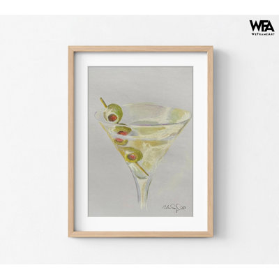 Cocktail Hour Martini Glass Print, Framed Olives Decor, Dirty Martini Poster, Martini With Olives Painting Print, Martini And Olive Poster,Framed Wall Art