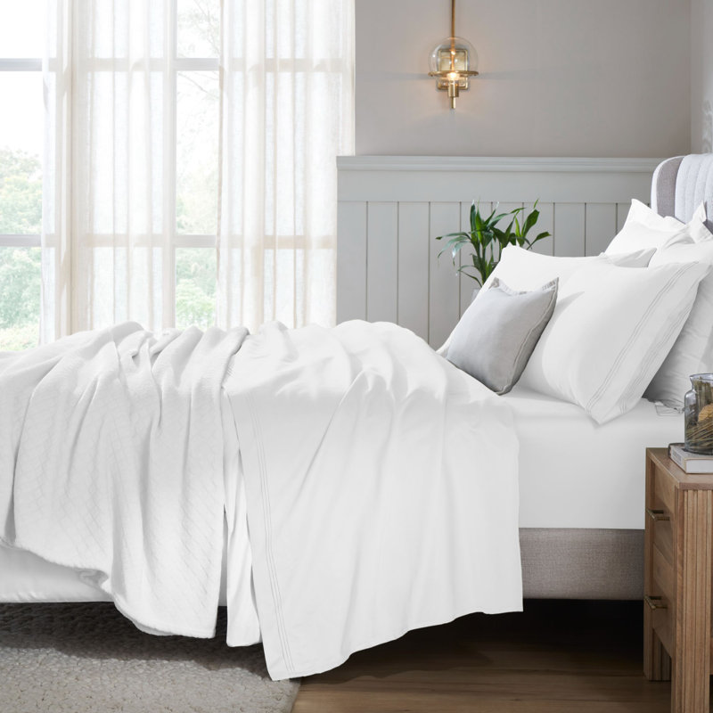 Egyptian Cotton 650 TC Deep Pocket Sheet Set - 18" & 20" Extra Deep Pocket Options, White, King Sheet Set with 2 Pillowcases