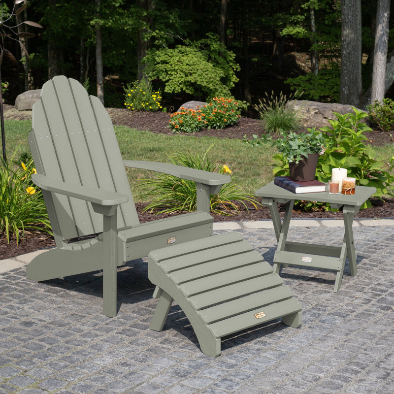 Essential Adirondack Chair With Essential Folding Ottoman And Folding Side Table, Green