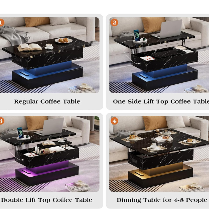 3 in 1 Multifunctional Coffee Table with Hidden Compartments, Black