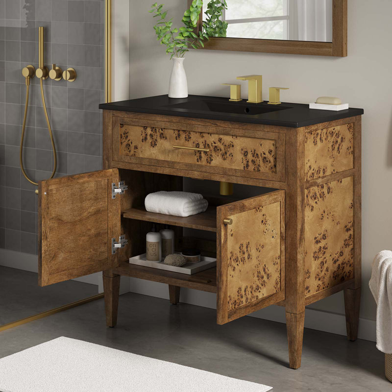 Modway Elysian 36'' Free Standing Single Bathroom Vanity with Manufactured Wood Top, Black, Brown
