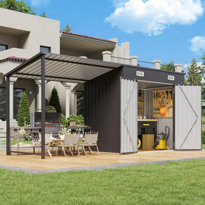 12x4ft 2-in-1 Metal Lean-To Shed with Pergola