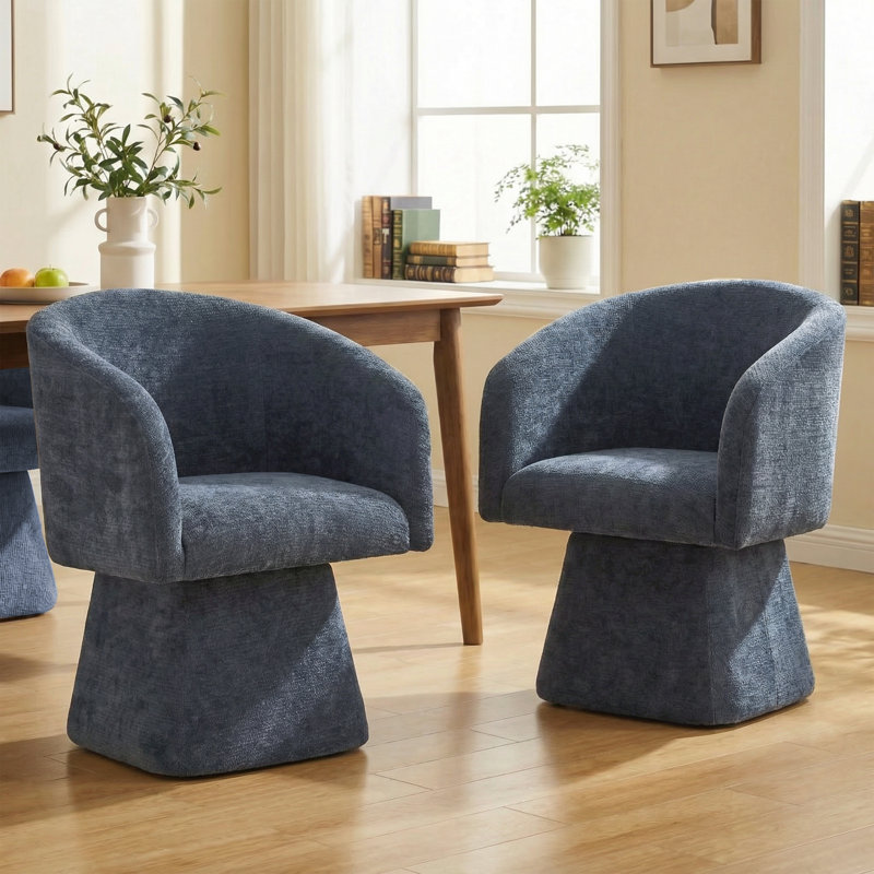 Fauteuil d'appoint pivotant, tissu chenille doux, assise à coussin profond, Bleu