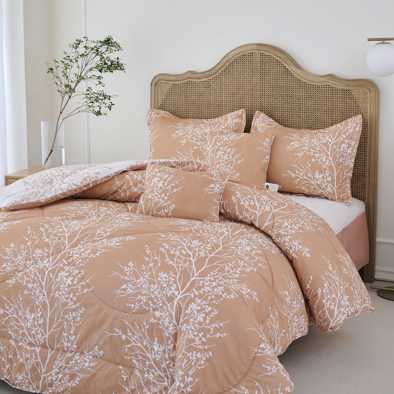 Ensemble d'édredon réversible Foliage, Taupe / blanc, Ensemble édredon pour taille de lit simple avec q