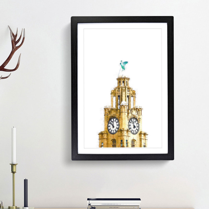 The Liver Building Liverpool - Picture Frame Painting Print, 63cm H x 45cm W x 2cm D, Black Framed
