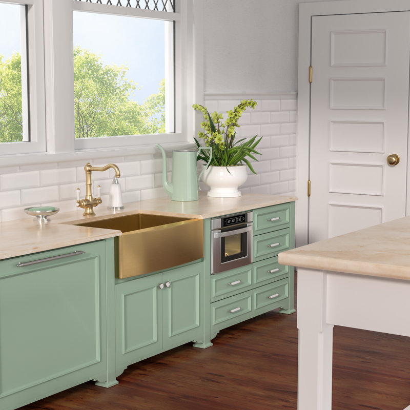 Gold Undermount Farmhouse Apron Front Kitchen Sink 16 Gauge Stainless Steel Single Bowl Kitchen Sink with Bottom Grid, Gold