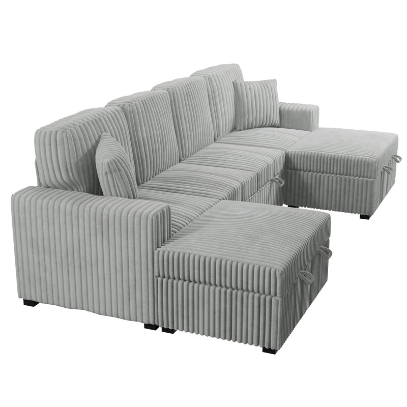 Canapé modulaire convertible 3 pièces Whitney, Velours cendré large cendré