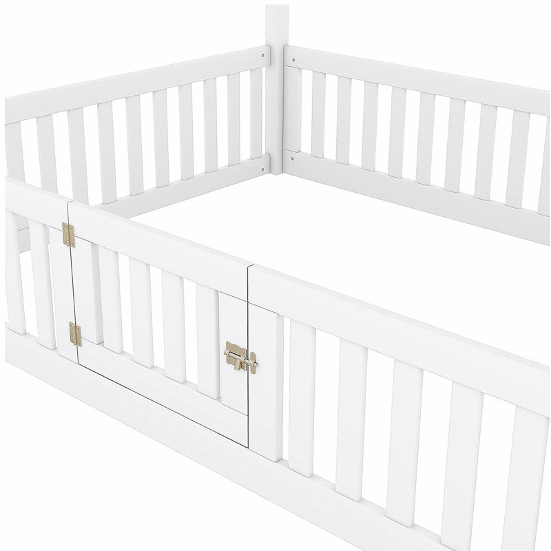 Lit double en bois avec rampe et porte