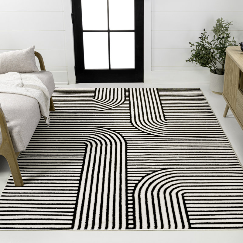 Tapis noir / blanc Anders MidCentury, Rectangle 2 pi 11 po x 5 pi