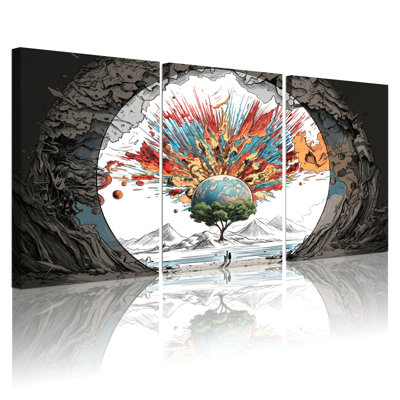 Ensemble de 3 toiles murales abstraites représentant une explosion d'arbre cosmique, idéales pour la décoration du salon, de la chambre ou de la maison.