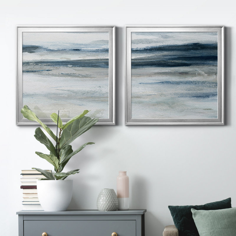 Océan II - impression sur toile encadrée 2 pièces, H 34,5 po x l 69 po x P 1,5 po, Argent