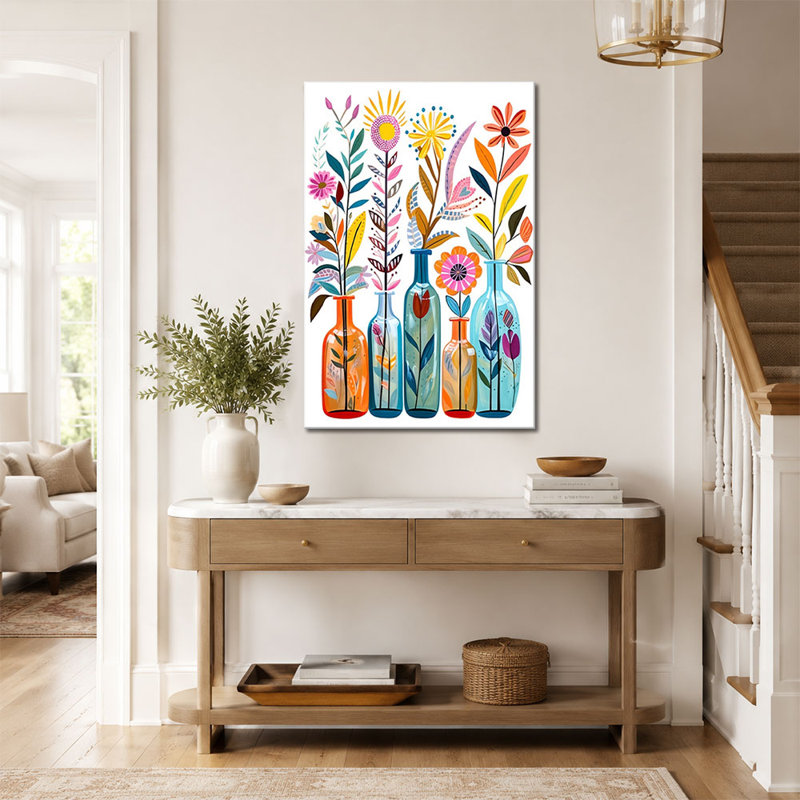 Peinture sur toile à fleurs abstraites colorées, 24*36 inch (60*90*2cm)