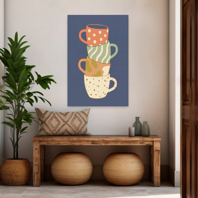 Cozy Mugs empilées, architecture rustique moderne colorée, art mural, H 48 po x l 32 po