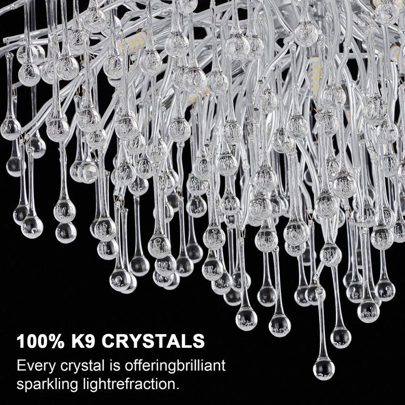 Akari Tree Branch Teardrop Chandelier Lighting, D24", Silver