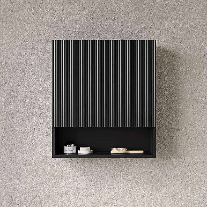 Wall-Mounted Striped Bathroom Cabinet With Doors, Black