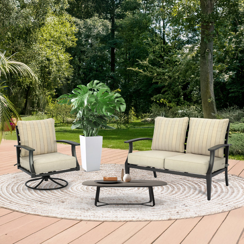 Outdoor Deep Seat Chair Cushion Set, Brown Striped, 23" W x 25.5" D