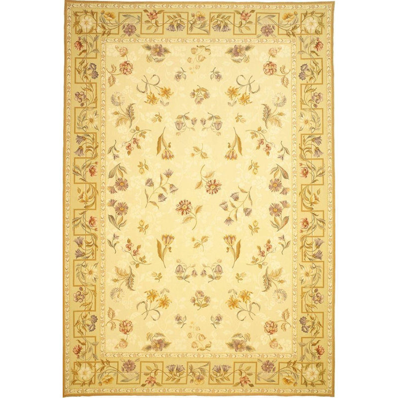 Hand-Knotted High-Quality Beige and Gold Area Rug, Rectangle 8'9" X 11'9"