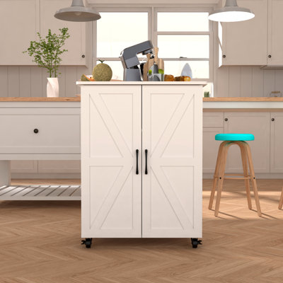 Kitchen Island With Storage On Wheels, Cricut Cart, Small Portable Island, Specialty Coffee Bar Cabinet Buffet Sideboard With Barn Door And Wheels For by Dovecove