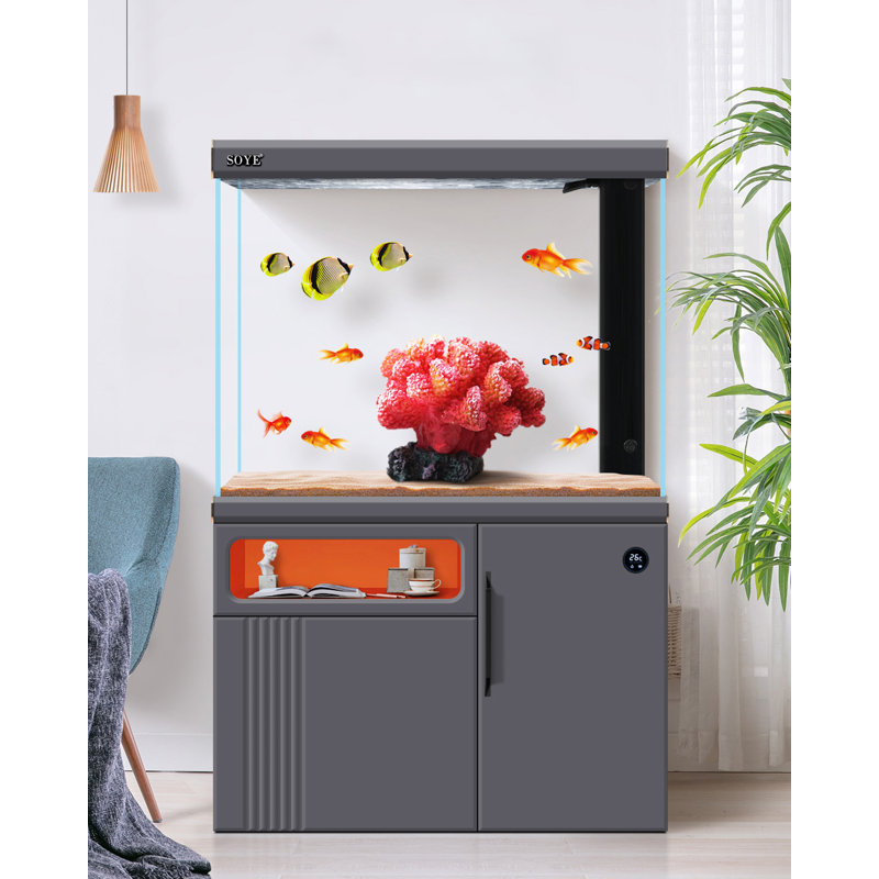 Aquarium intelligent en verre ultra transparent écologique, 29,91 gallons (H 59,06 po x l 23,62 po x P 14,17 p, Gris
