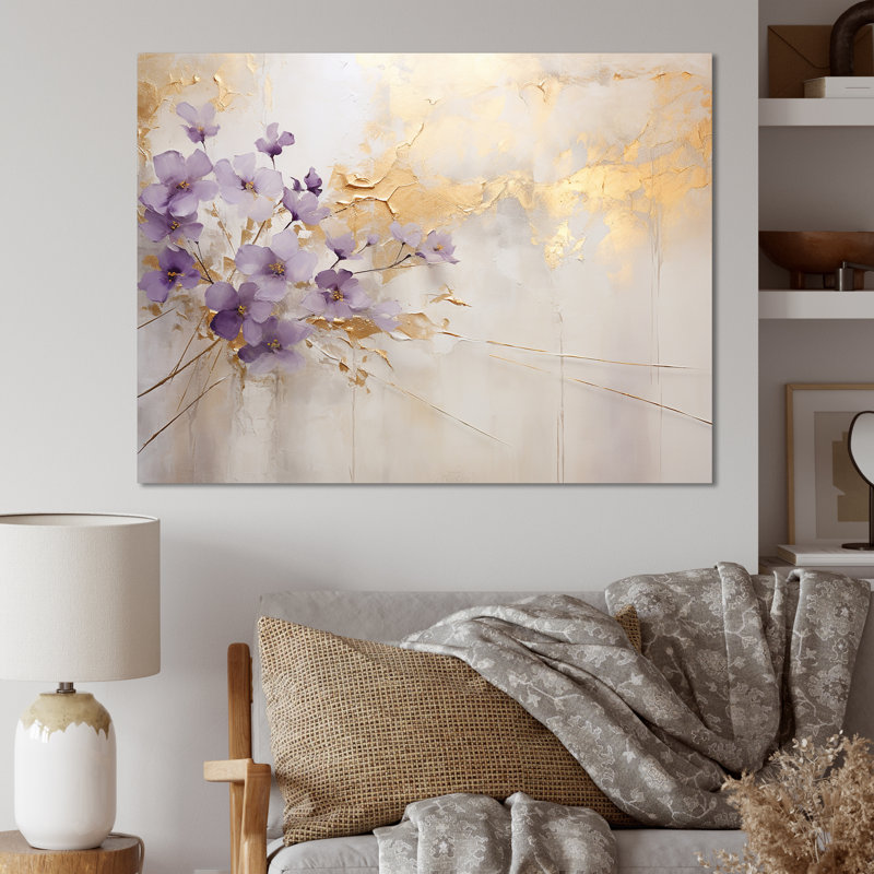 Purple And Gold Adorned Violets Meadow III - Violets Wall Decor, 16" H x 32" W x 1" D, Wrapped Canvas
