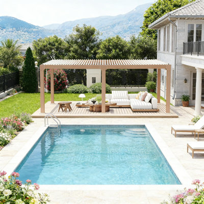 Louvered Pergola with Independent Adjustable Rainproof Roof and Aluminum Frame for Outdoor Deck Garden Patio