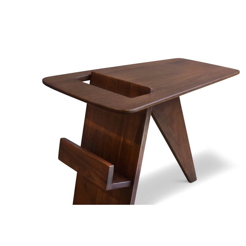 Harper Solid Walnut Side Table with Magazine Rack, Brown