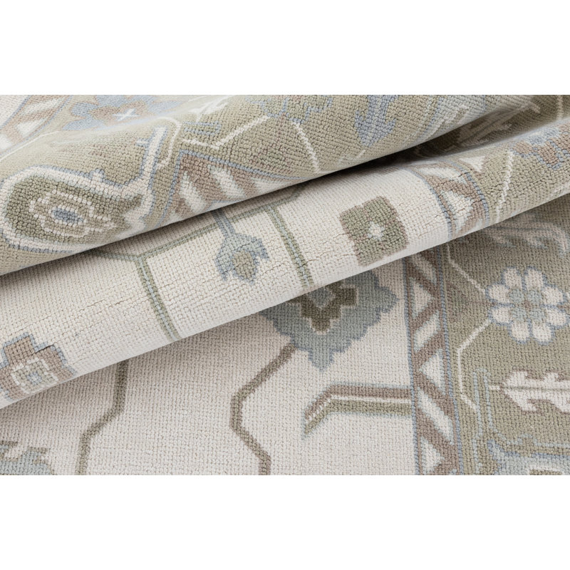 Pearl Hand Knotted Wool Geometric Area Rug, Rectangle 8' x 10'